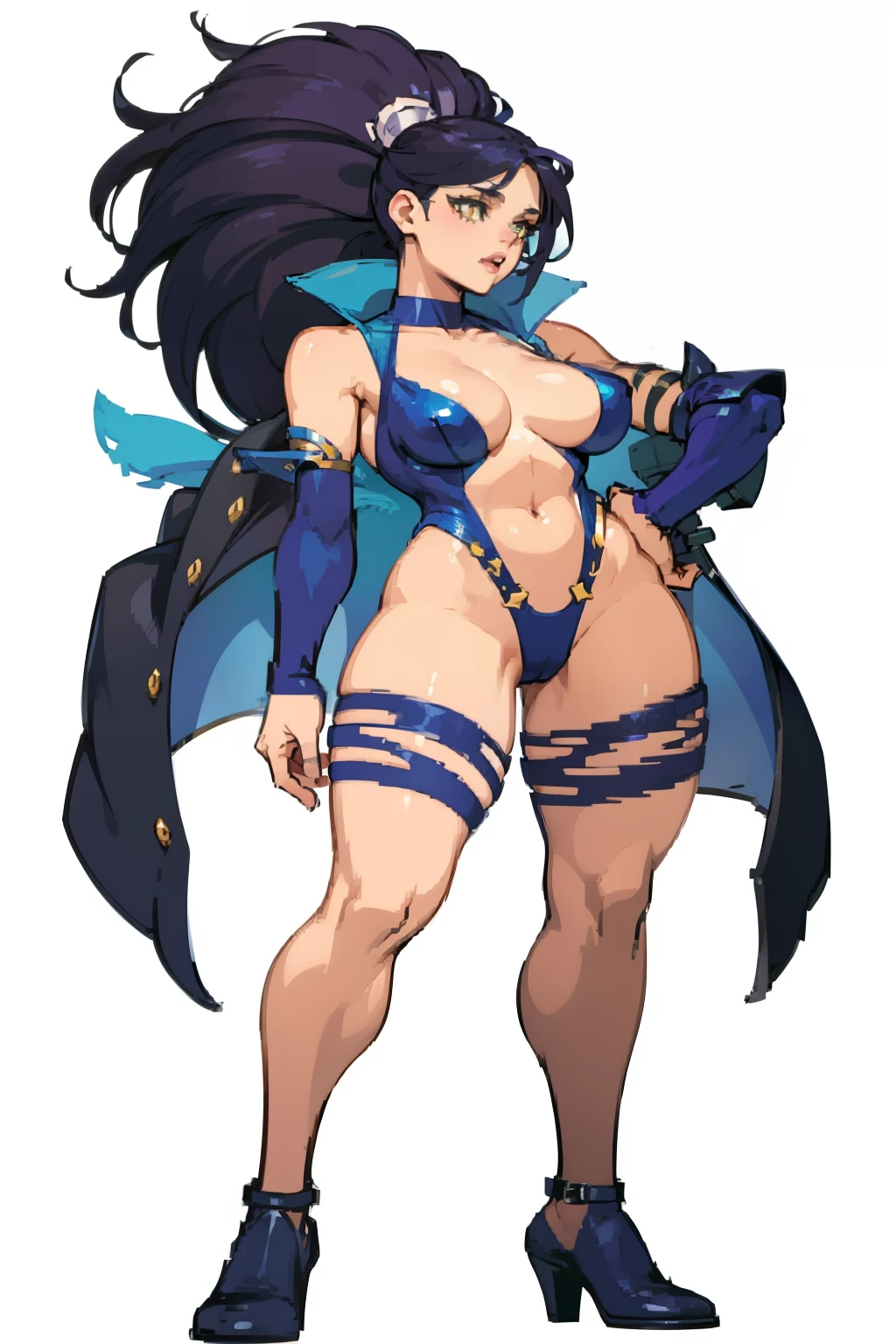 best quality solo girl simple background full body standing muscular girl black hair yellow eyes solo thick
