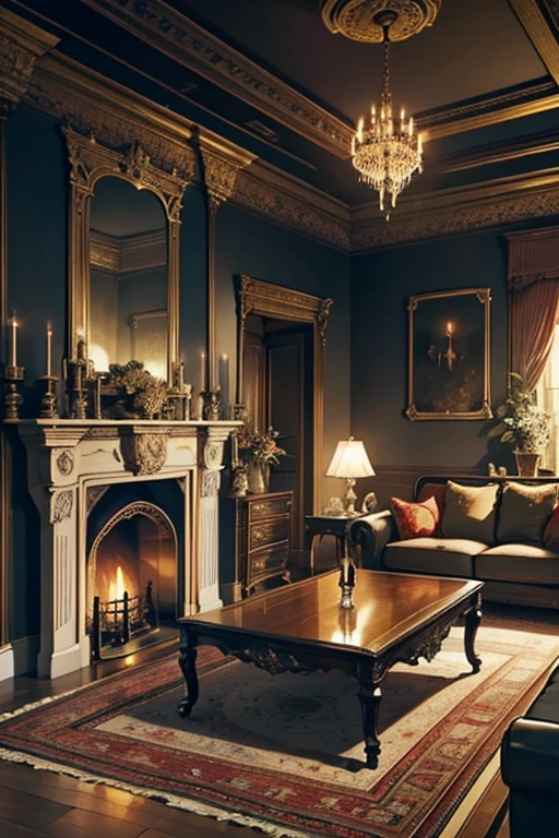 Interior, victorian Manor with reliquies, (((Nigth))), (((moonligth enters the living room)))