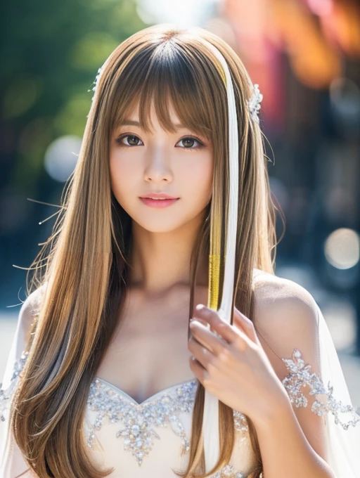 ((whole body)) (big 1.4) Beautiful Fantasy Girl ((Highest quality)), ((masterpiece)), (Get used to it), Perfect Face (1 Girl) (French) (she 、The cutest teen in France.) ((Highest quality)), ((masterpiece)), length blonde hair length, 輝く茶colorの髪,Golden Silky Hair, Straight Brown Hair, length blonde straight hair, Perfect Silky Straight Hair, Straight Brown Hair, length blonde hair, sheの髪は長くてまっすぐだ, detailed length ((big 1.4)) Super Long Hair down to the ankles ((Neat bangs The neatly trimmed bangs are princess cut and cover the entire forehead......))... 明るい深紅colorの唇 good, Anatomically correct hand Thin fingers Anatomically correct5本の指 Sexy professional makeup Beautiful French girl face, French facial features, Long Hair shiny Long Hair, length, 輝く茶colorの髪, length, Straight Brown Hair, sheの髪は長くてまっすぐだ, Super Long Hair girl, Silky Hair, length blonde hair, Silky Hair, length, Flat Hair, Silky texture, Long Hair, length, Flowing brown hair, thin and shiny hair Anatomically correct、White beautiful human skin and detail of hands and fingers Beautiful Eyes Mouth Details the corners of the mouth rise slightly Cool look (眉毛のcolorは濃い茶colorです) (黄color dress posing for a picture, Disney Portraits, tumbler, What it is?, wearing organza gown, dressed beautiful gown, lady using 黄color dress, color: 黄color, A woman wearing a sparkly floral dress, elegant 黄color skin, gown, Fantasy Dress, Formal Wear, light 黄color beautiful gown, 黄color theme ) (A church with high quality stained glass..) (she'Random Pause) (Random model standing pose)