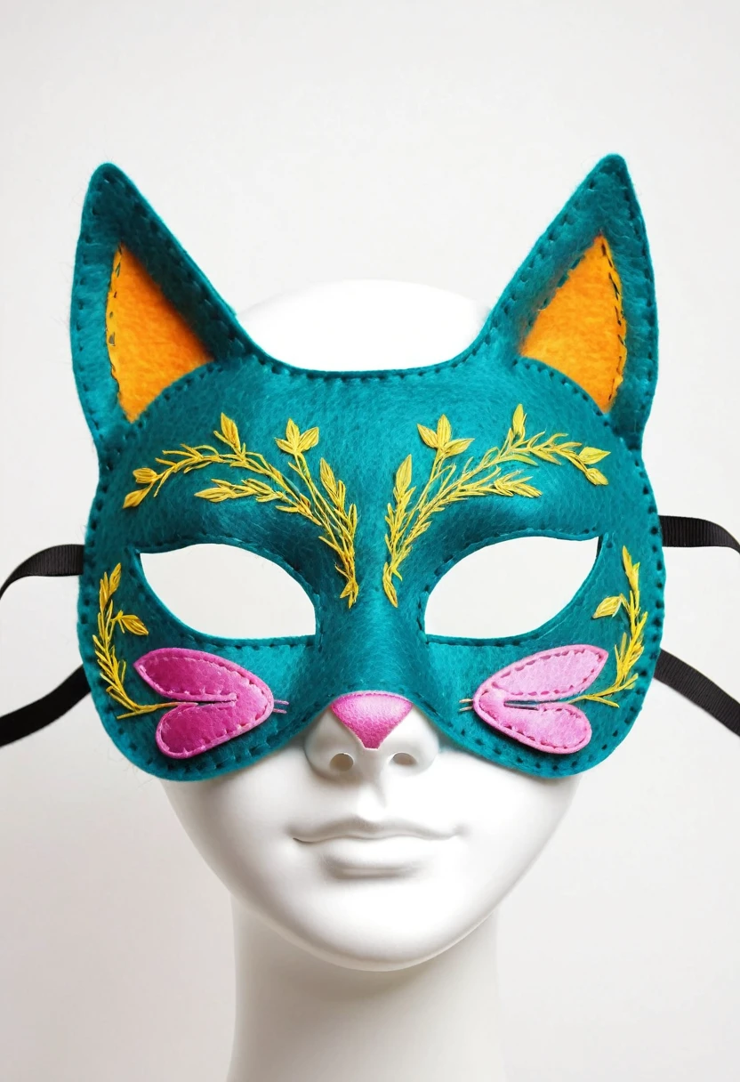 Colorful felt cat mask with embroidered whiskers
