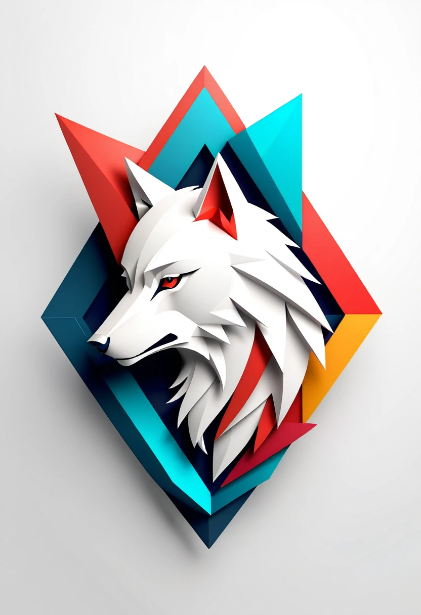 Design a minimalist logo that integrates a wolf and the letter A, sharp and precise lines, innovative design, abstract geometric shapes as background, intense and powerful feel, 3D Art, rendered using Blender with high-detail textures