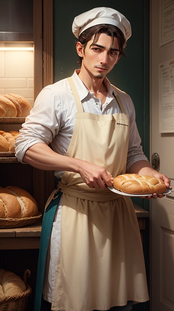 The Kind Baker: The baker giving the beggar a loaf of bread.