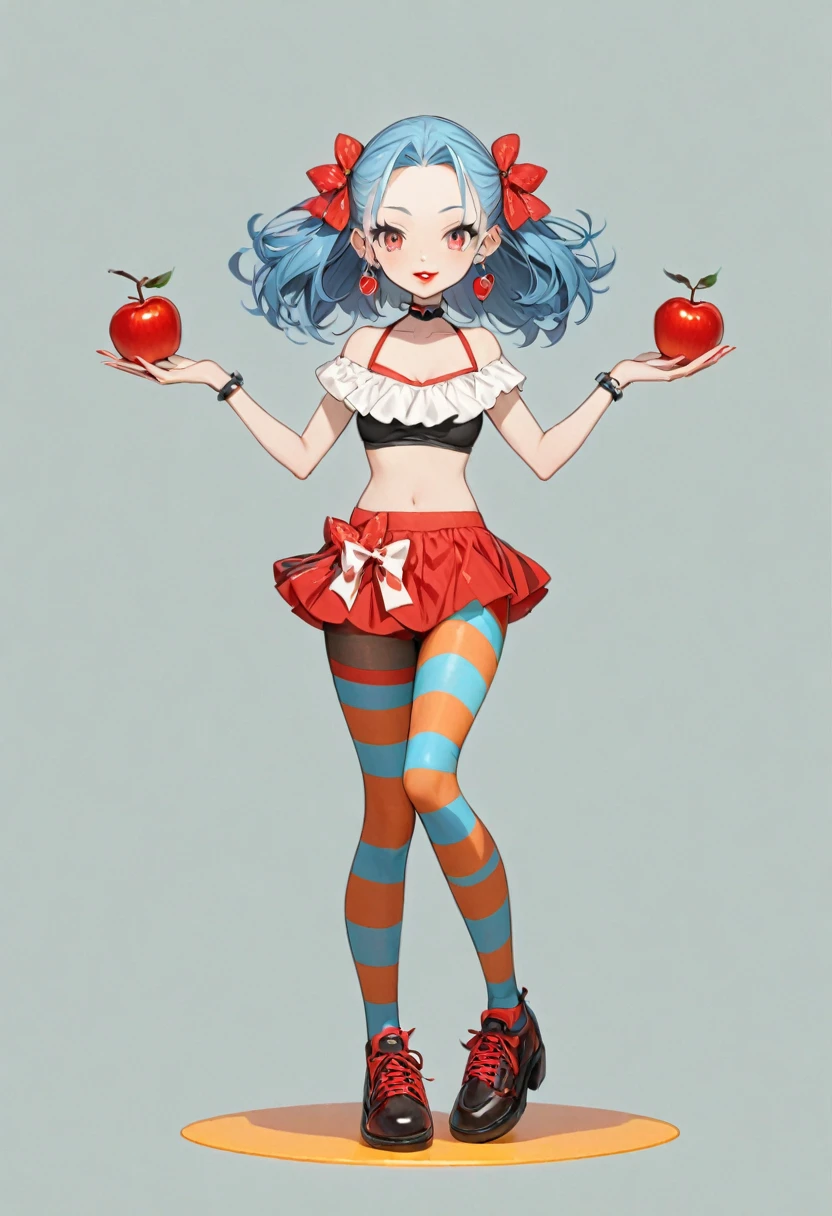 1 Girl, Solitary, 短hair, underwear, simple_background, 情趣underwear, blue_hair, Apple element, permanent, full_Body, Cool, Pantyhose, earrings, shoe, Striped, Exposed, hair_OK, double_OK, cosmetic, my own_hand_Together, Lipstick, , Striped_, Swimsuit_Fashion, Red_Lips, Striped_Pantyhose、underwear