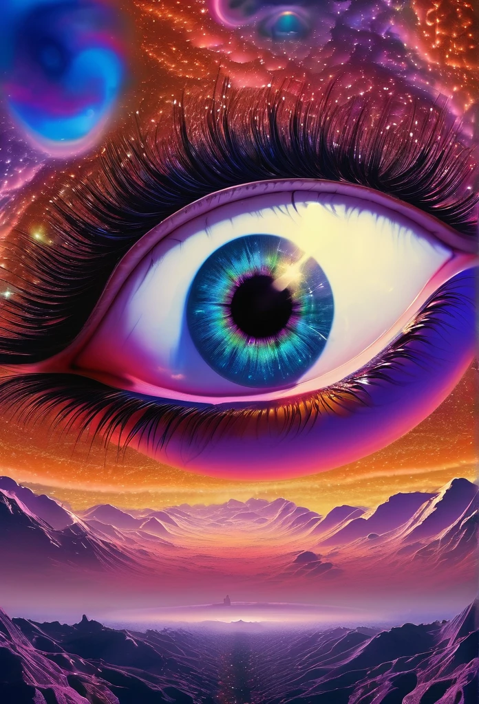 (alone) Incredibly spectacular clouds，A huge eye，Portrait of the Mystery Eye, cosmic eye, The Eye of God, Eye of mystery, eyelash，eyeball，round eyes，Emergency scene in a cosmic cloud, Fractal Nebula Chain, cosmic, skyline, cosmic, A vibrant and vivid entity, rotating, spinning, illusory, high contrast, symbolism, magic, mystery, mystery, surreal, Supersaturation, rich and colorful, 8K