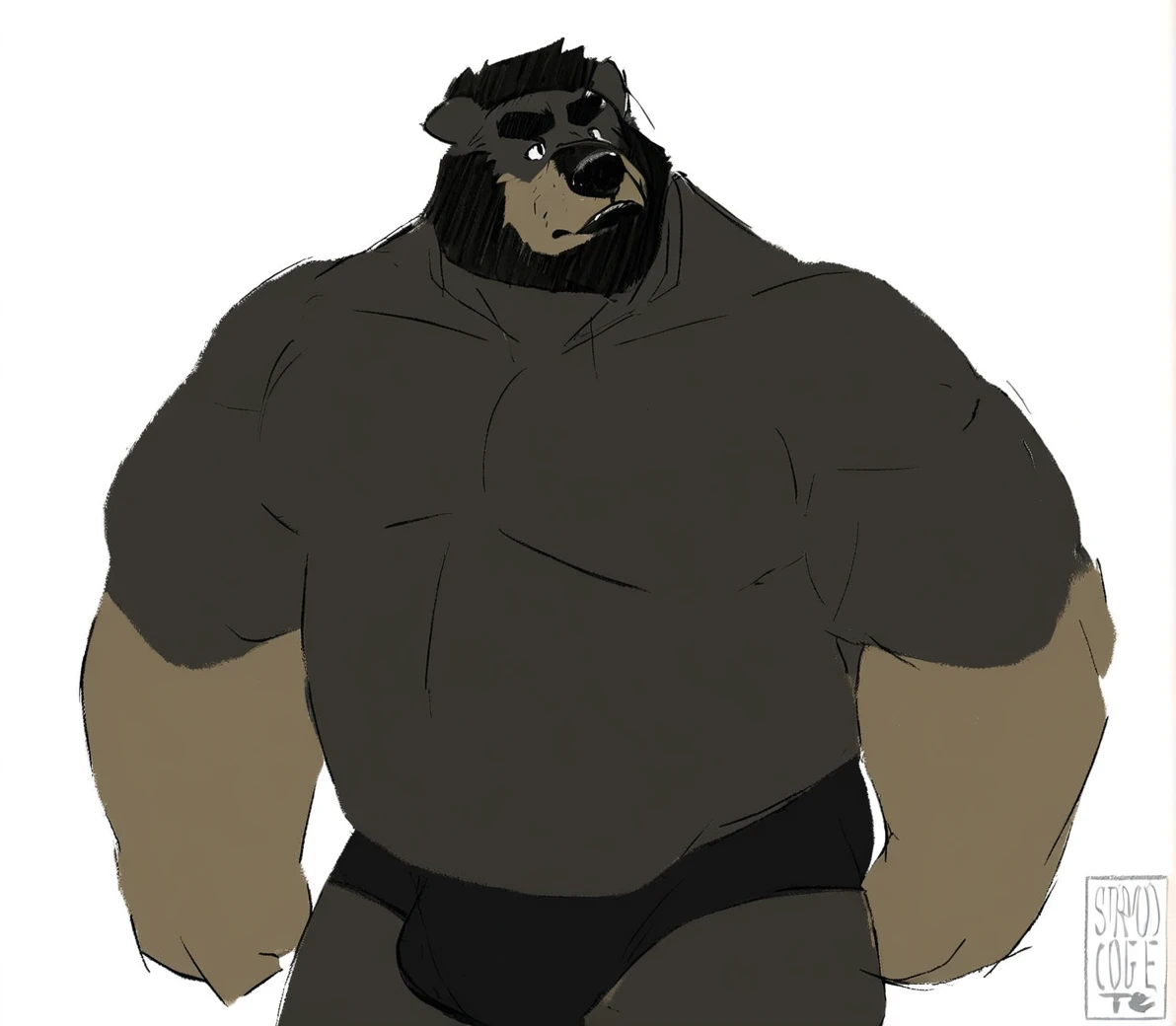 Black Bear,personification,Strong Man,black competitive brief, working out, ripped body
