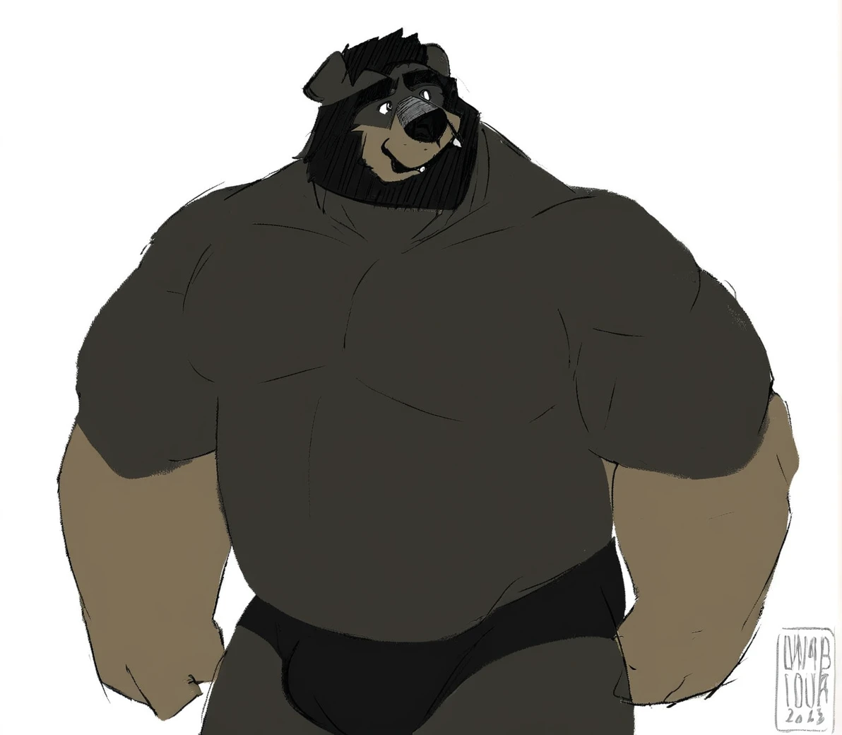 Black Bear,personification,Strong Man,black competitive brief, working out, ripped body