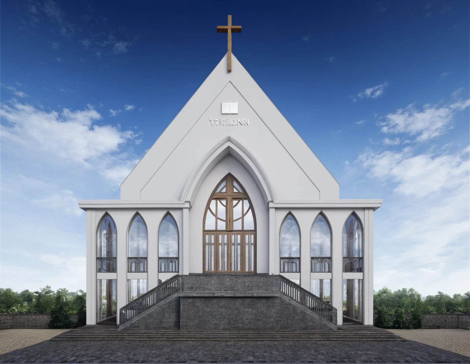 raw photo, best quality, ultra realistic, masterpiece, best quality skin, photography hd, dslr, tcs, httlvn, modern church, road, people, house, facade design, outdoors, church,