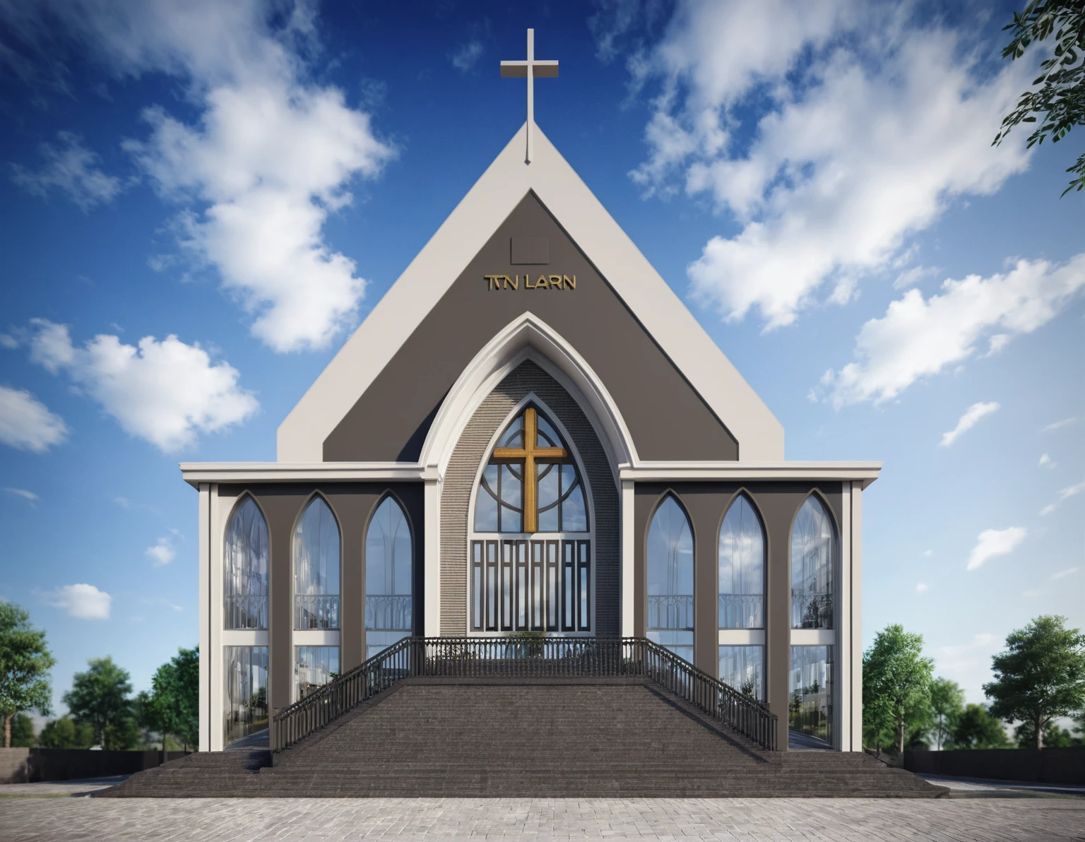 raw photo, best quality, ultra realistic, masterpiece, best quality skin, photography hd, dslr, tcs, httlvn, modern church, road, people, house, facade design, outdoors, church,