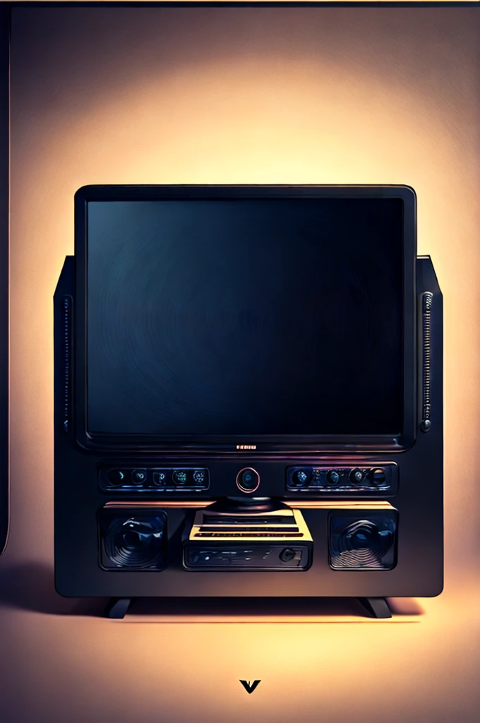 CRT TV monitor、Flyer、background、simple、All black、An illustration、psychedelic、
