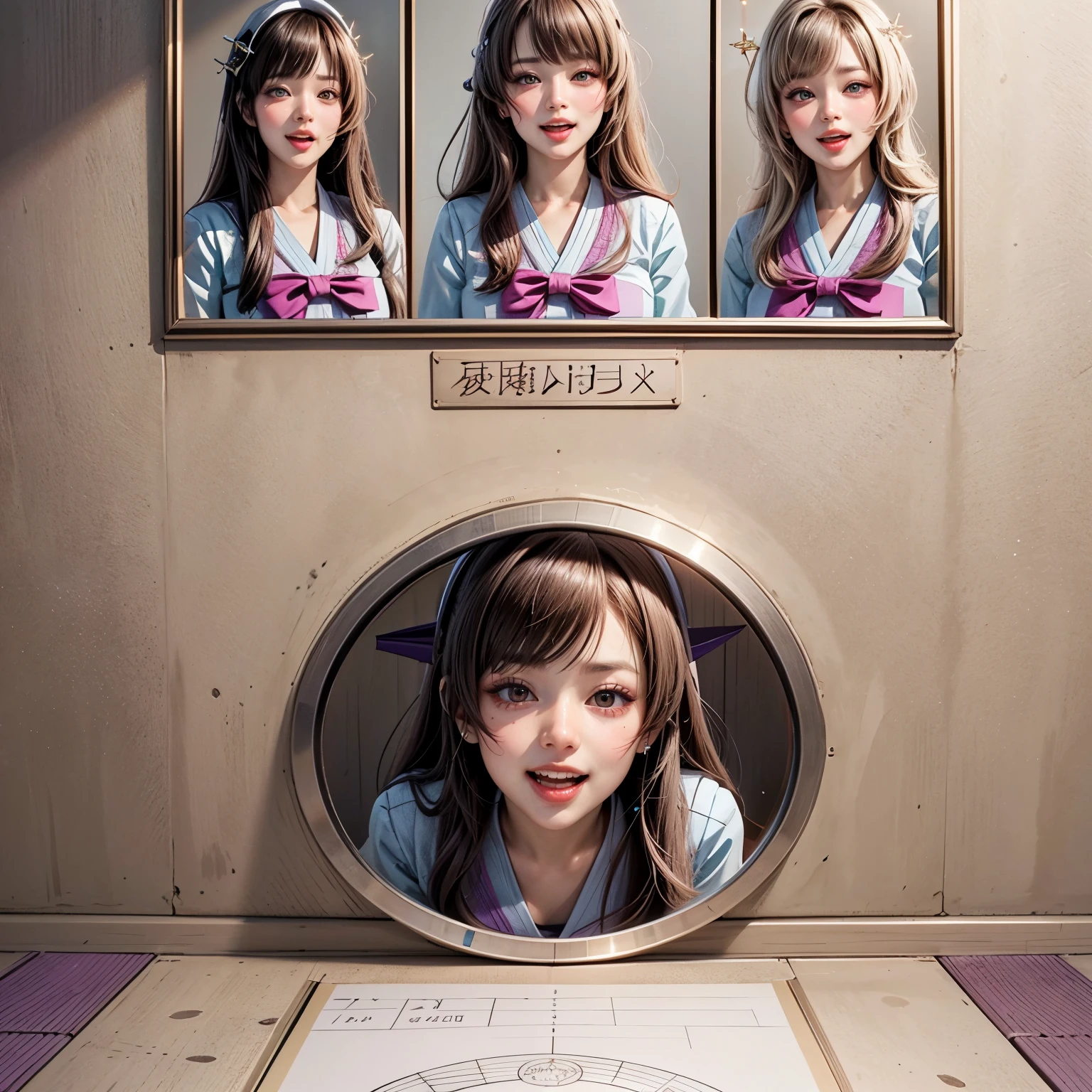 (Glory wall pose:1.2), SchoolGirls wearing uniforms, RedRibbon, PUNIPUNI Radiant PearlSkin with Transparency, no legwear, PriceTags NamePlate . (Character concept art:1.37), Different types of hair colors, (((NOGIZAKA face variations)))  Extremely Detailed very KAWAII face variations, perfect anatomy, Childish CaptivatingGaze Elaborate Pupil with (sparkling highlights:1.2), DoubleEyelids with Detailed[Voluminous LongEyelashes], Small GlossyRedLips with BeautifulDetails, CoquettishTongue, PUNIPUNI RosyCheeks  { (Dynamic Joyful Expressions LifeLike Rendering:1.4) | (:d) }, (large eyes:-1) . (Acutance:0.8) NSFW_MouthGloryHole_ownwaifu