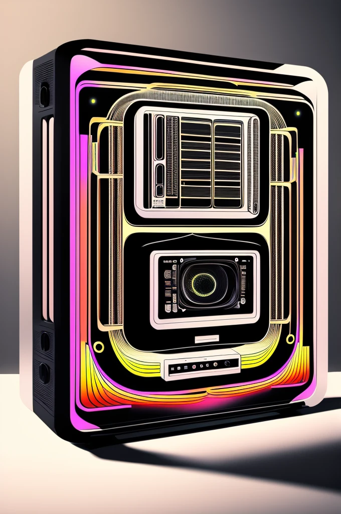 CRT TV monitor、front、symmetry、Flyer、background、simple、All black、An illustration、psychedelic、