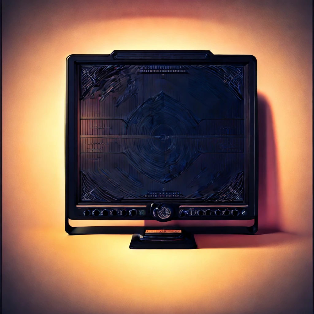 CRT TV monitor、front、symmetry、Flyer、background、simple、All black、An illustration、psychedelic、