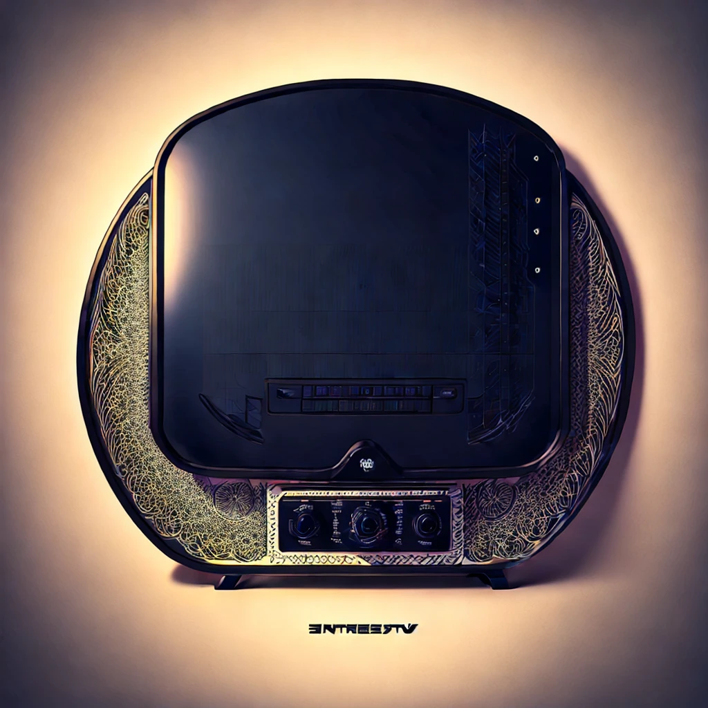 CRT TV monitor、front、symmetry、Flyer、background、simple、All black、An illustration、psychedelic、