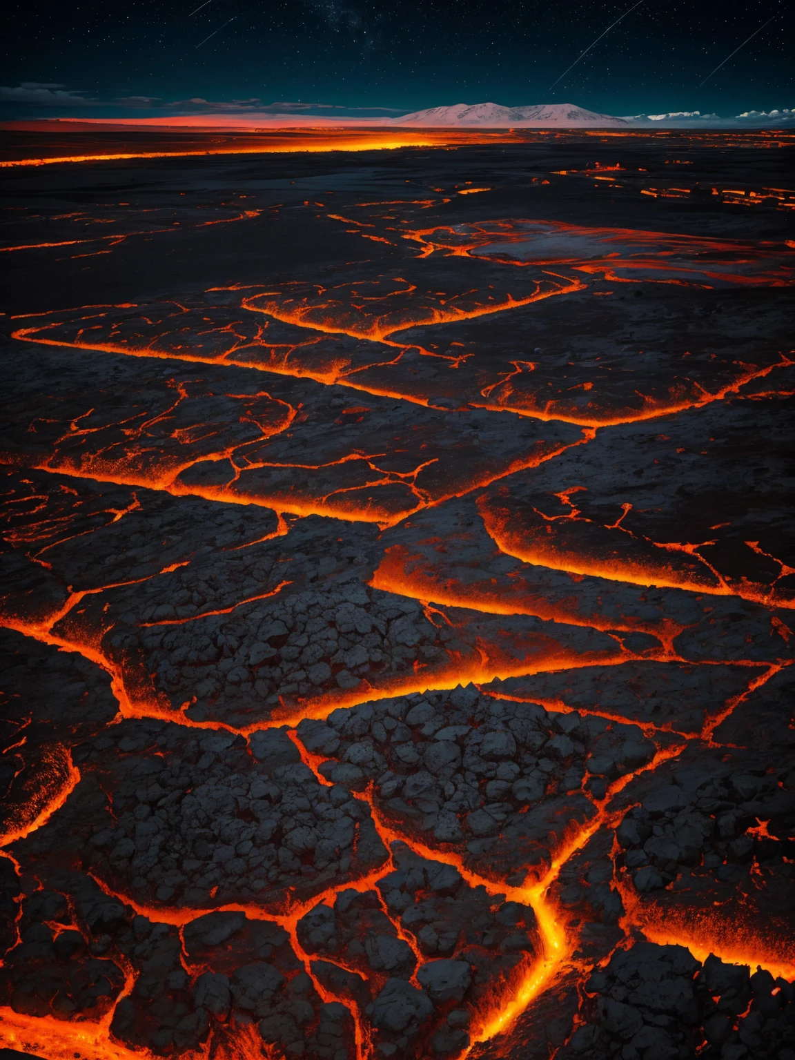 Lava fields at night.