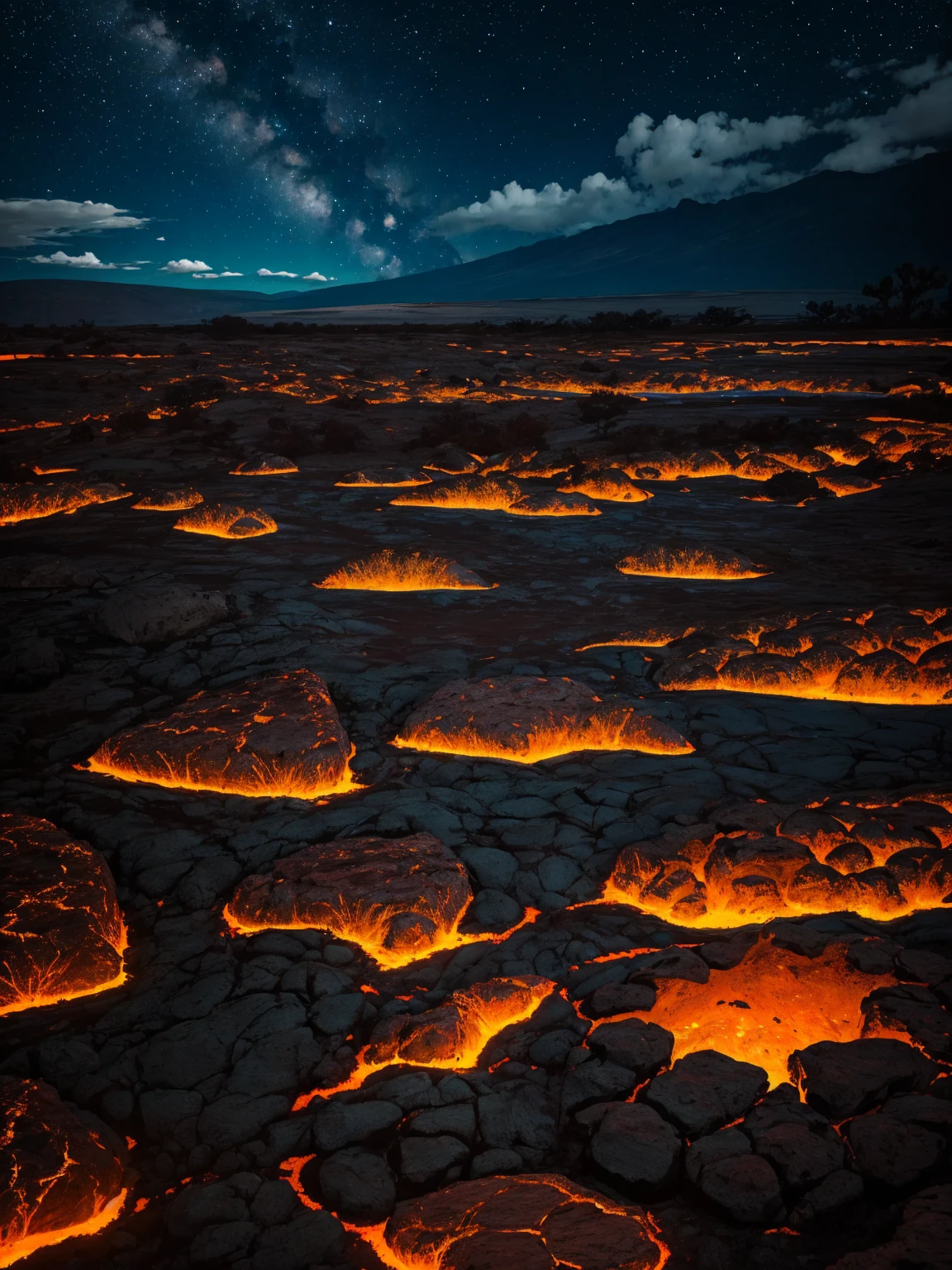 Lava fields at night.