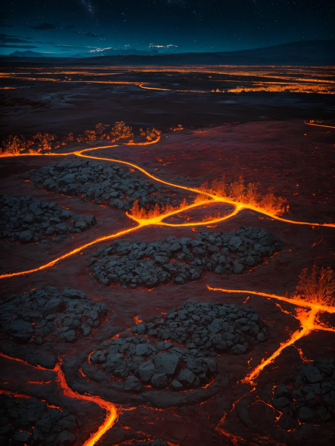 Lava fields at night.