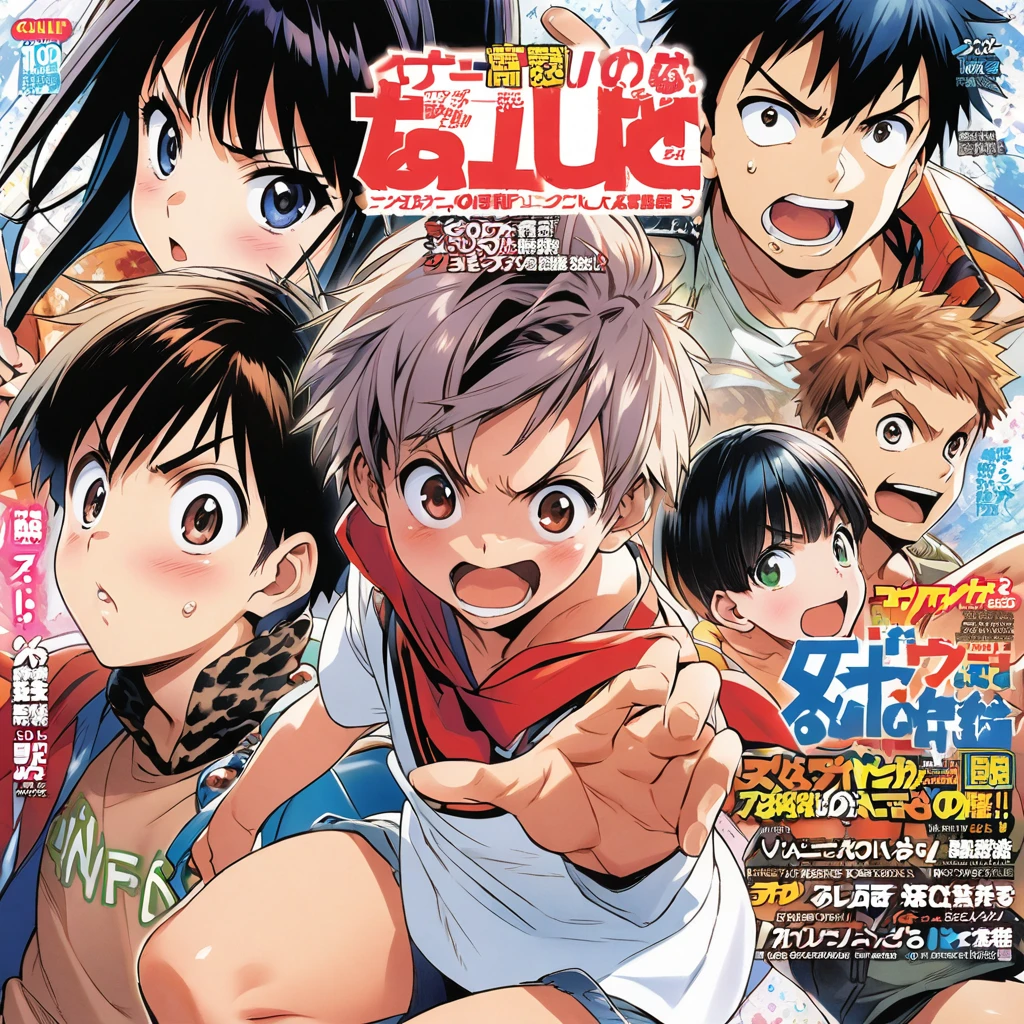 manga shonen, cover magazine, action shonen manga, boys and girls