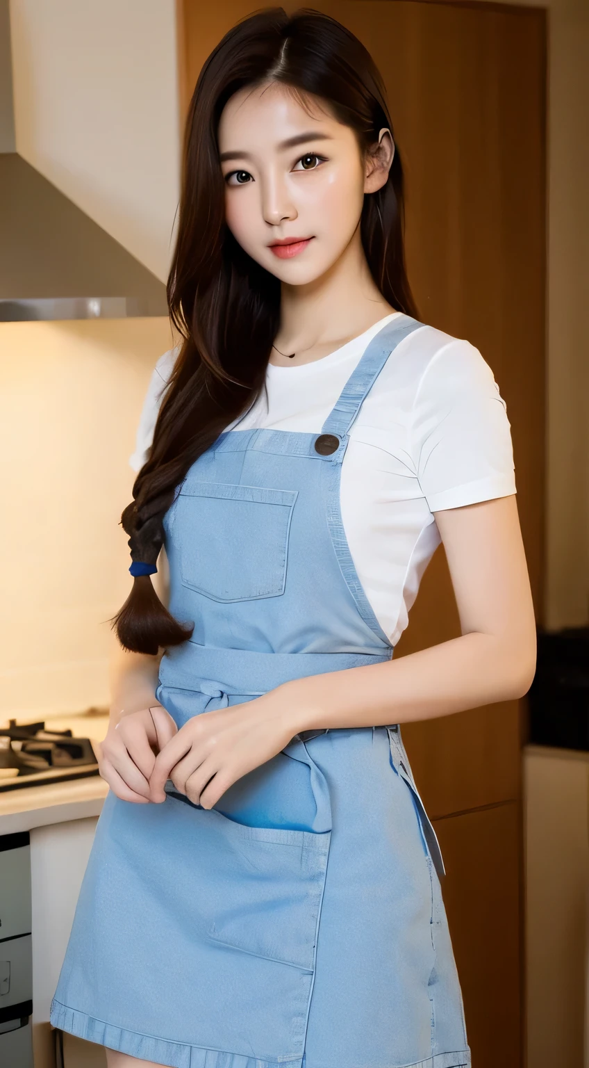 ((Highest quality, 8K, masterpiece: 1.3)), 1 Girl, The beauty of slim abs: 1.3, (Hairstyle Casual, big: 1.2), dress: 1.1, Super Slender Face, Delicate eyes, double eyelid, kitchen, apron, sexy