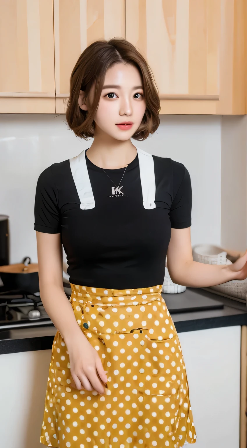 ((Highest quality, 8K, masterpiece: 1.3)), 1 Girl, The beauty of slim abs: 1.3, (Hairstyle Casual, big: 1.2), dress: 1.1, Super Slender Face, Delicate eyes, double eyelid, kitchen, apron, sexy