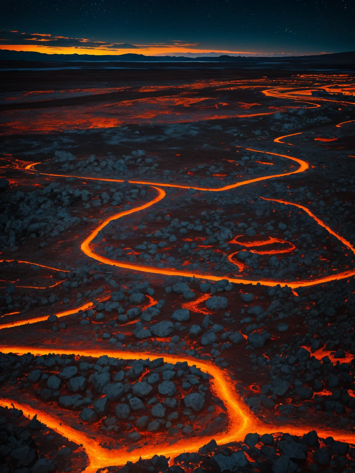 Lava fields at night.