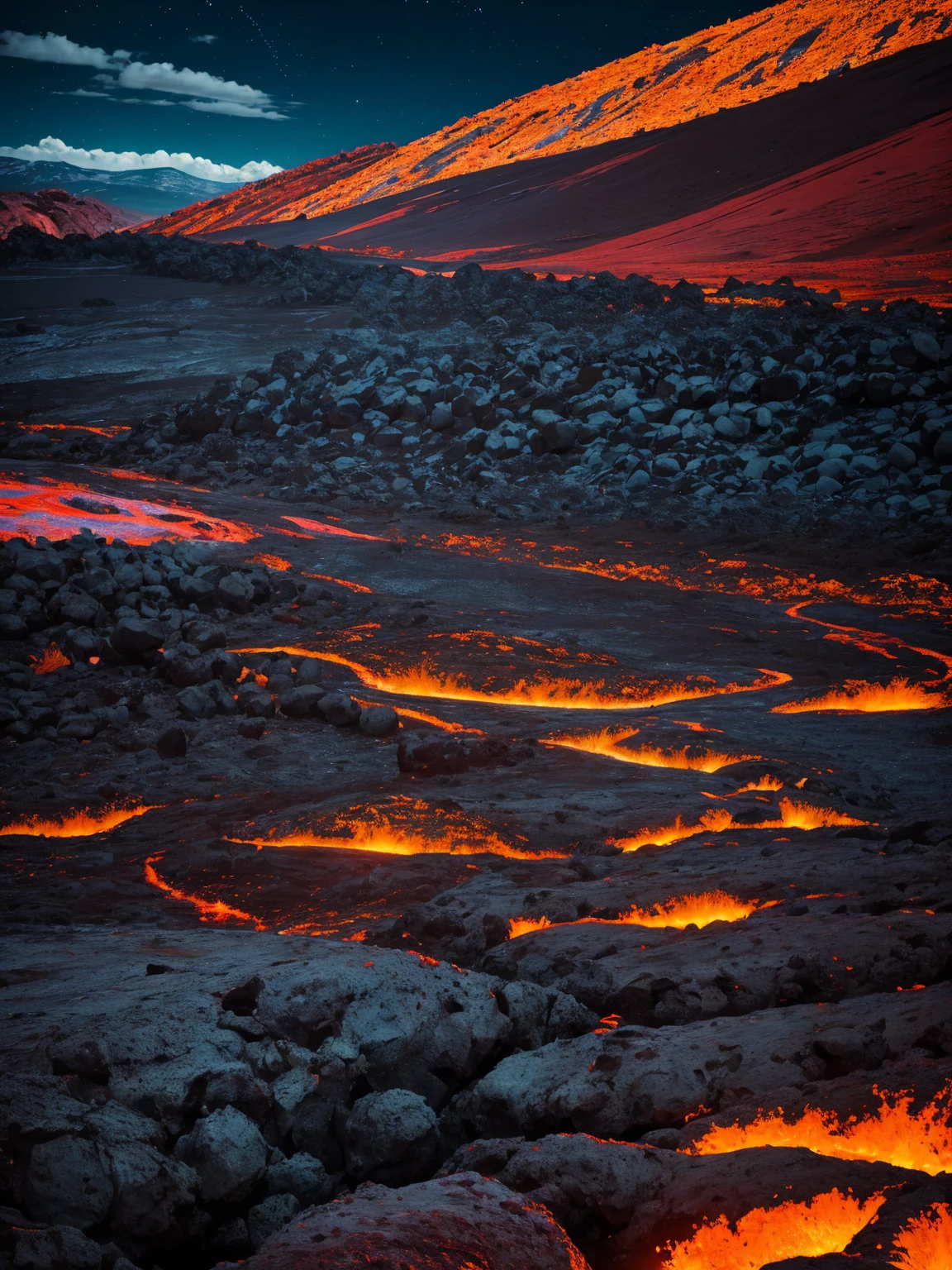 Lava fields at night.