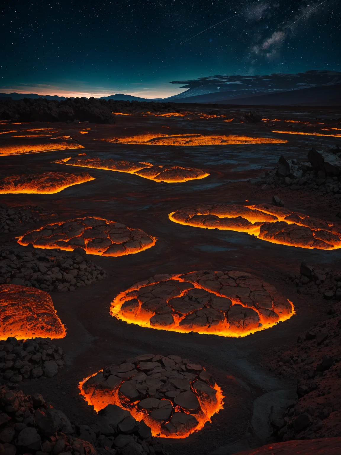 Lava fields at night.