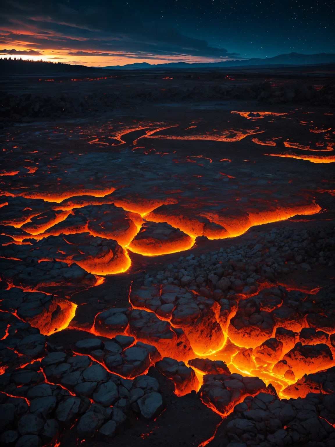 Lava fields at night.
