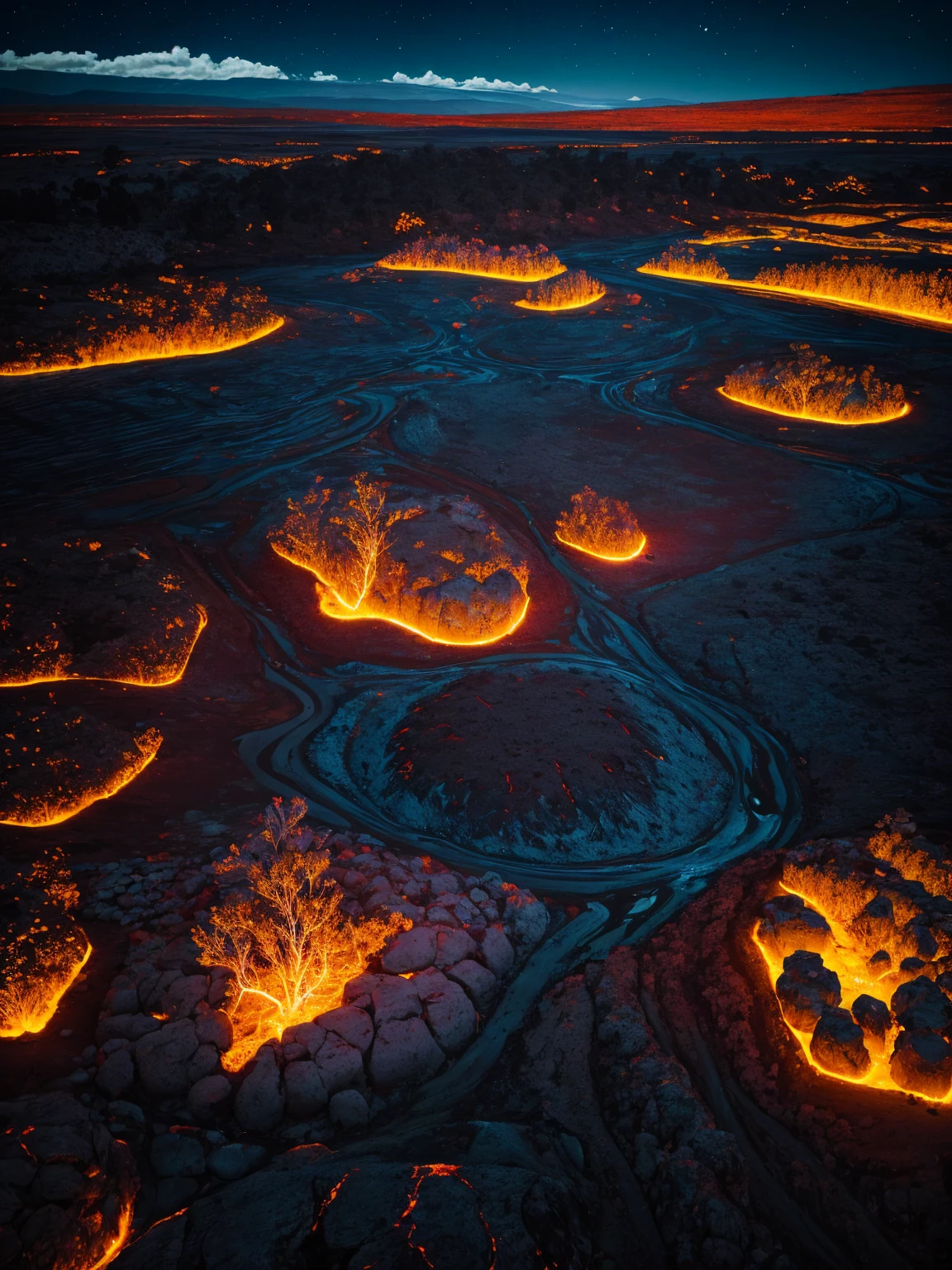 Lava fields at night.