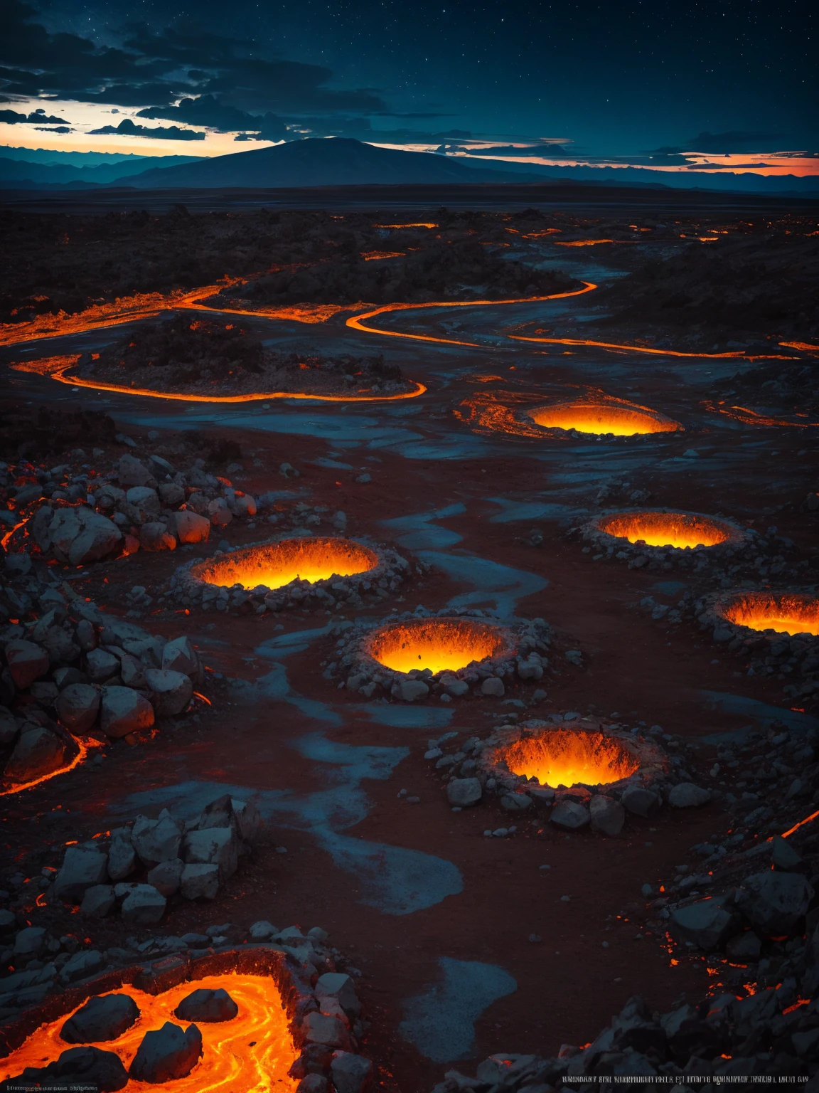 Lava fields at night.
