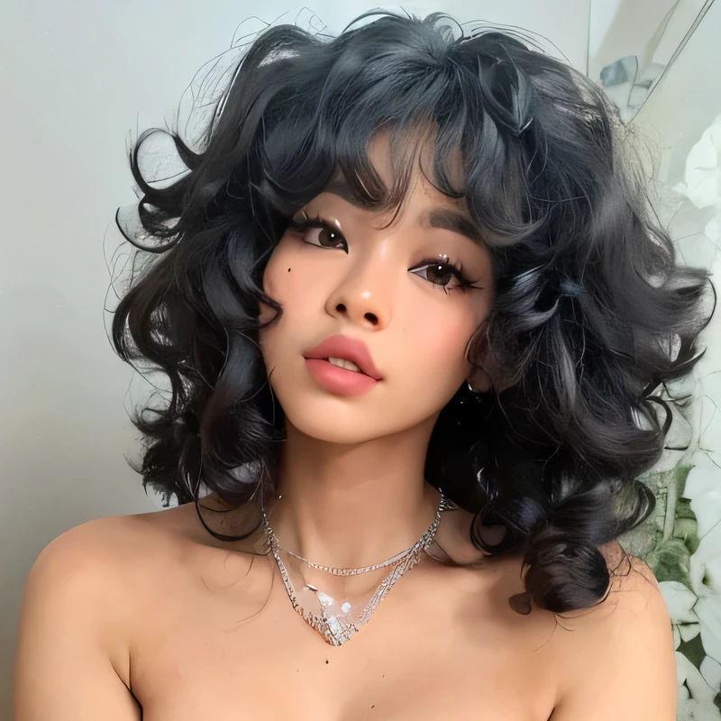 Beautiful black woman, striking look, Sexy Mature Woman, black fur color, seamless, Outstanding features, very curly hair, Full mouth, skin black, mulatto black