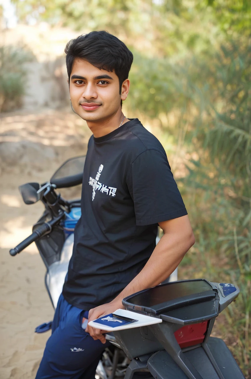 smiling man in blue shirt sitting at table with a plate of food, riyahd cassiem, khyzyl saleem, good looking face, enes dirig, mohamed chahin, candid picture, kyza saleem, mid shot portrait, front portrait, vastayan, inspired by Saurabh Jethani, taken with canon eos 5 d mark iv