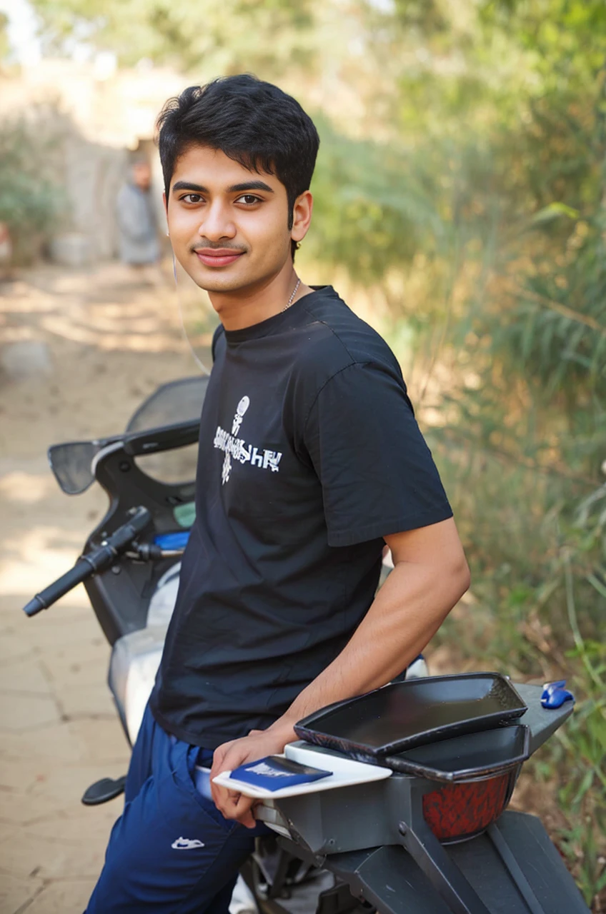 smiling man in blue shirt sitting at table with a plate of food, riyahd cassiem, khyzyl saleem, good looking face, enes dirig, mohamed chahin, candid picture, kyza saleem, mid shot portrait, front portrait, vastayan, inspired by Saurabh Jethani, taken with canon eos 5 d mark iv