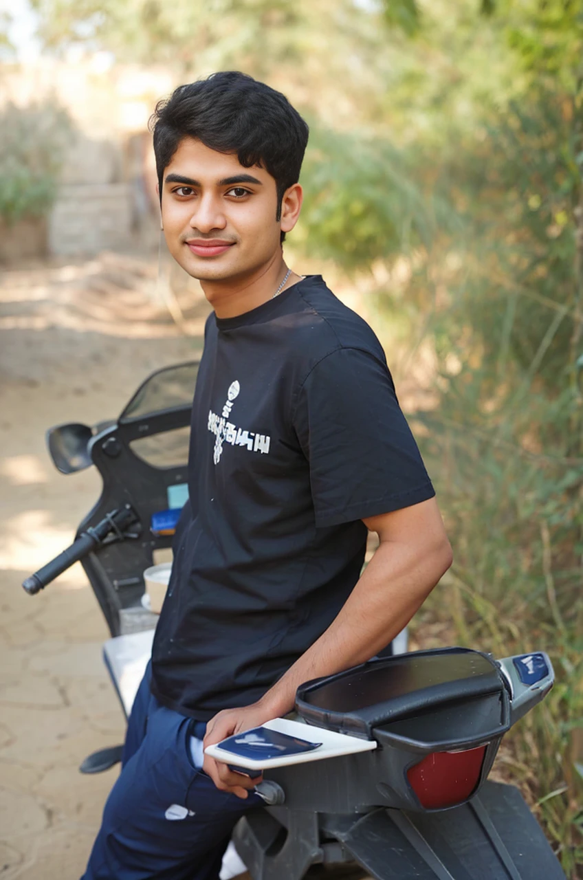 smiling man in blue shirt sitting at table with a plate of food, riyahd cassiem, khyzyl saleem, good looking face, enes dirig, mohamed chahin, candid picture, kyza saleem, mid shot portrait, front portrait, vastayan, inspired by Saurabh Jethani, taken with canon eos 5 d mark iv