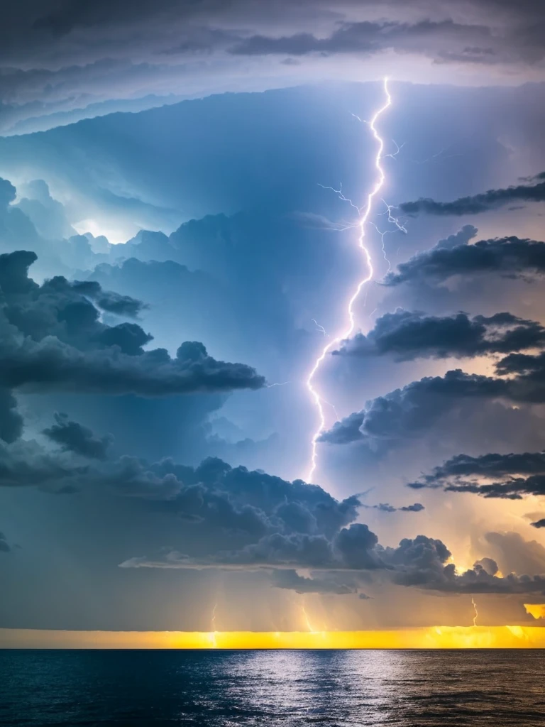 a close up of a lightning bolt hitting a cloud over a body of water, dark storms with lightning, night sea storm, stormy weather with lightning, lighning storm, storm at night, dark clouds and lightning, storm at sea, magic storm and thunder clouds, lightning storm, cyan lightning, ominous nighttime storm, thunder storm, storm on horizon