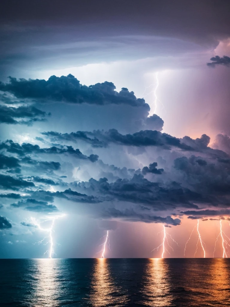 a close up of a lightning bolt hitting a cloud over a body of water, dark storms with lightning, night sea storm, stormy weather with lightning, lighning storm, storm at night, dark clouds and lightning, storm at sea, magic storm and thunder clouds, lightning storm, cyan lightning, ominous nighttime storm, thunder storm, storm on horizon