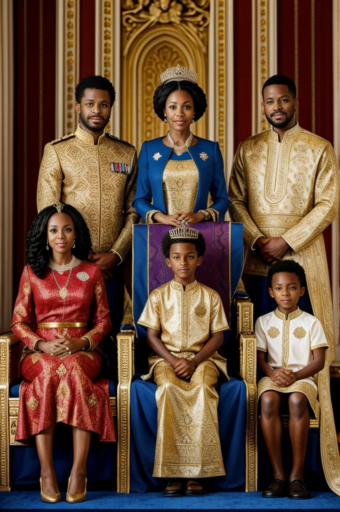 Royal family, African-American, father, mother, son, daughter, son on throne,royal attires