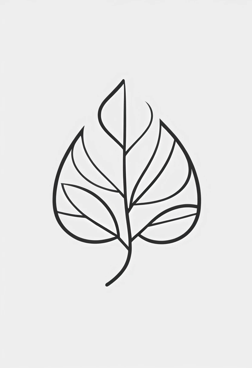 leaves icon, with monochrome style, black and white, flat style, no color gradient, white background, and single icon