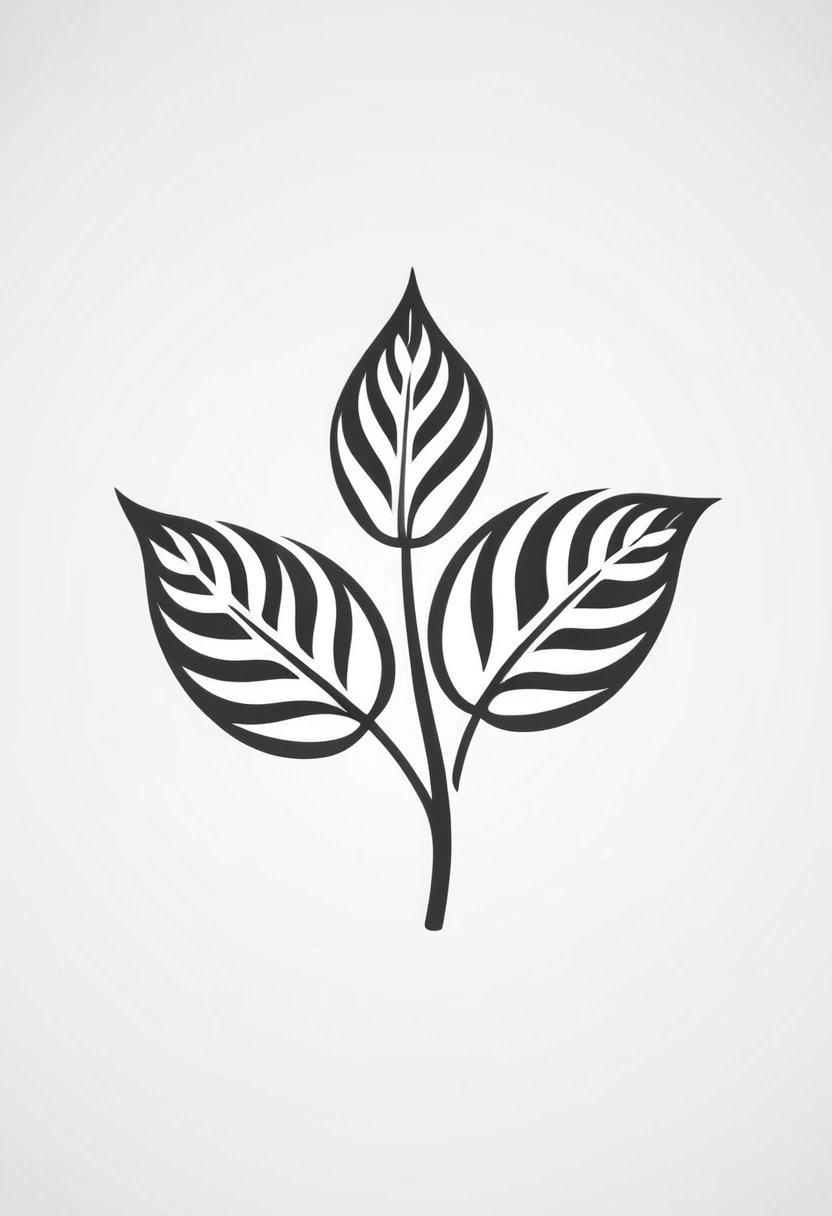 leaves icon, with monochrome style, black and white, flat style, no color gradient, white background, and single icon
