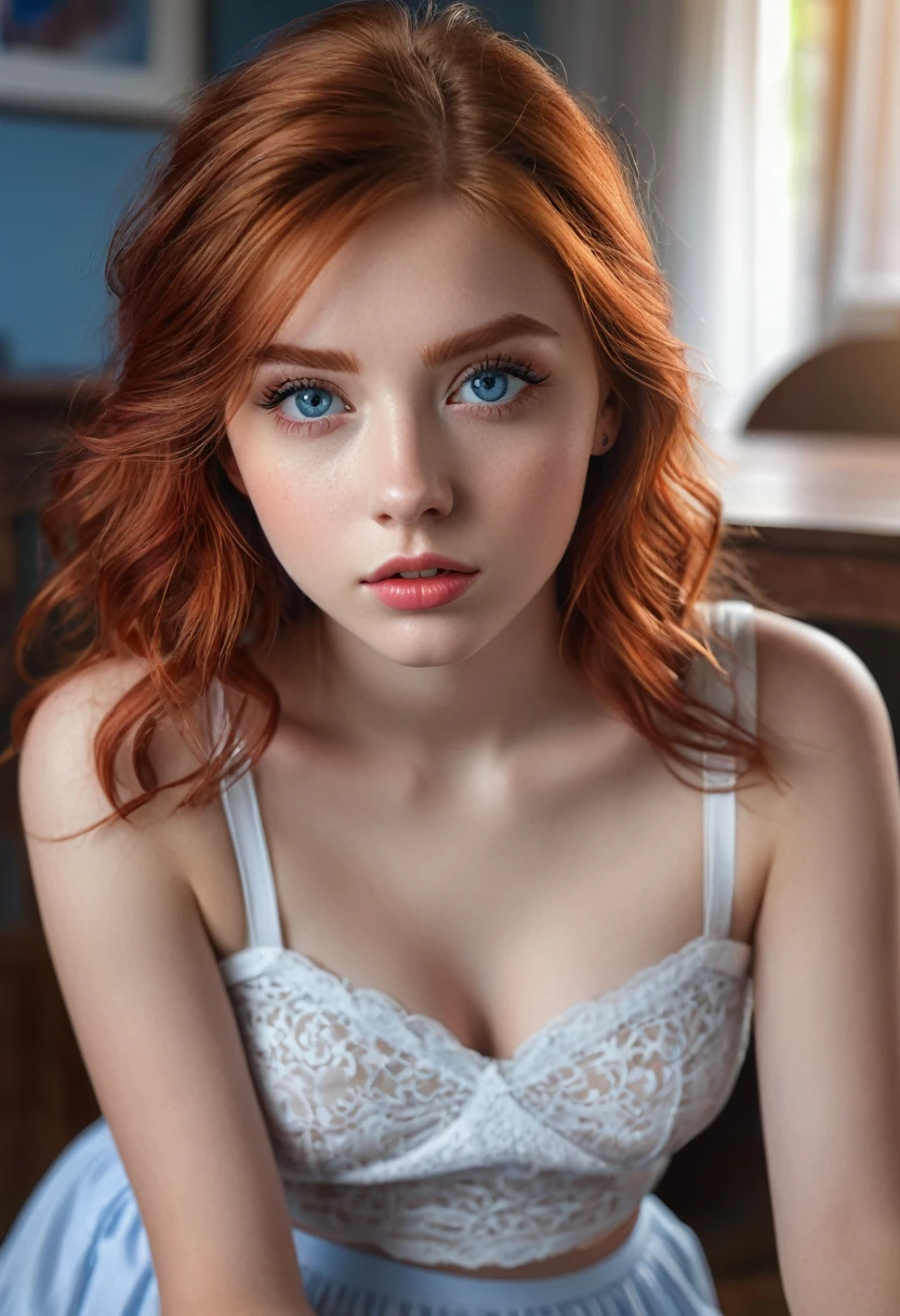 a age girl, beautiful detailed eyes, beautiful detailed lips, extremely detailed eyes and face, long eyelashes, 16 yd hair with white gray, , skirt, panties visible, sitting, sexy, hope on face, blue eyes, (best quality,4k,8k,highres,masterpiece:1.2),ultra-detailed,(realistic,photorealistic,photo-realistic:1.37),cinematic portrait, dramatic lighting, warm color tones