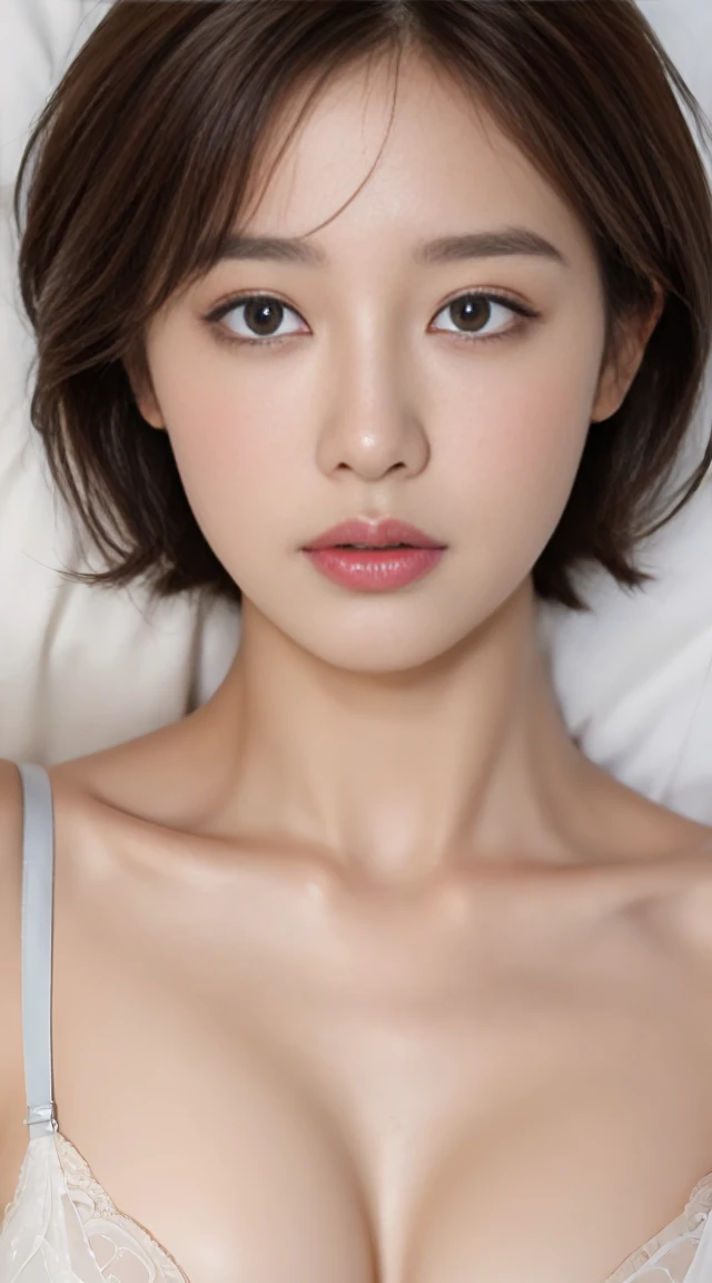((Highest quality, 8K, masterpiece:1.3)), concentrated: 1.2, Perfect Body Beauty: 1.4, Hips: 1.2, ((Bob Hair, chest: 1.2)), , (bed:1.3),(Embarrassed face 1.3),(Sexy underwear: 1.1),Highly detailed face and skin texture, Delicate eyes, double eyelid, White skin