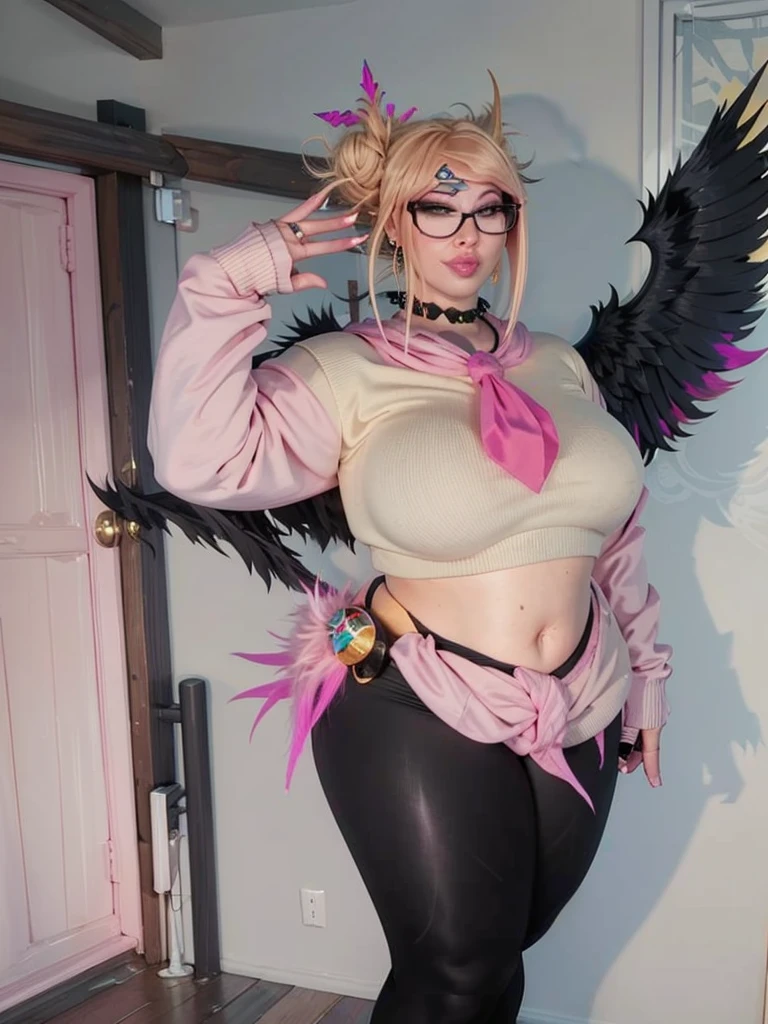 realisticlying，22yo girl，Blonde short、big body, sexy lingerie lace black ,perfect eyes, hair bunches、very very long hair, ultradetailed hair, body nylon sexy, Breasts enlarged、 big body, blonde, woman 1.90 CM,ponytail, ((hair over eyes)),perfect mouth, massive big bounce oppai, WET SKIN, (masterpiece, best quality:1.2), 1girl, solo, city background, haze \(fortnite\), Harpy Haze From fortnite, 1girl, earrings, glasses, hat, jewelry, lips, long hair, looking at viewer, makeup, nail polish, pink eyes, pink hair, pink nails, smile, sunglasses, tinted eyewear, belt, black pants, crop top, eyeshadow, midriff, navel, pants, choker, fingernails, round eyewear, sharp fingernails, standing, black feathers, black headwear, hoop earrings, horned headwear, horns, denim, winged arms, feather trim, star \(symbol\), elbow gloves, dark pink lips, feathers, heels, shoes, angel wings, bangle, black wings, crop top overhang, feathered wings, harpy, low wings, multicolored hair, multicolored wings, pink wings, wings, fingerless gloves, shirt, long fingernails, boater hat, bootcut pants, leather pants, sleeves, black sleeves,massive big bounce oppai,massive big bounce oppai,massive big bounce oppai,massive big bounce oppai,




