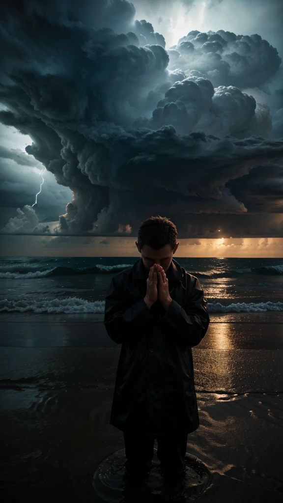 person praying in the middle of a storm, High definition, 4K