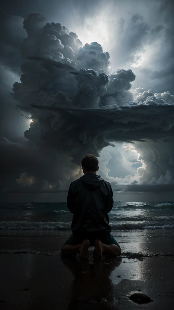 person praying in the middle of a storm, High definition, 4K