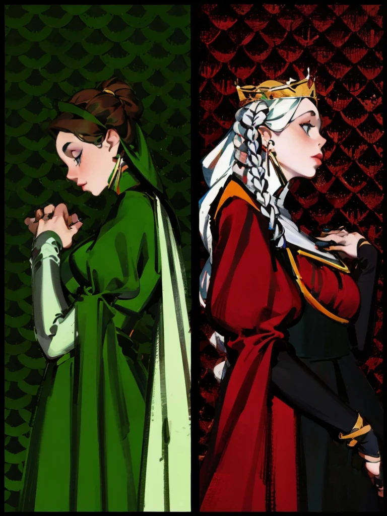 Two women standing back to back