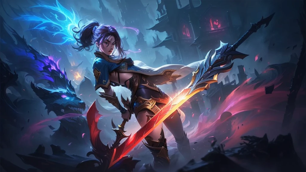 a young man wearing hanfu, holding a sword, standing on the roof, in the dark night, league of legends splash art, league of legends style art, fiora from league of legends, art league of legends art, league of legends splash art, league of legends character art, league of legends concept art, riot games concept art, league of legends characters, style league of legends art style, league of legends style
