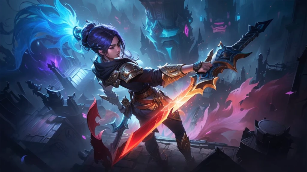 a young man wearing hanfu, holding a sword, standing on the roof, in the dark night, league of legends splash art, league of legends style art, fiora from league of legends, art league of legends art, league of legends splash art, league of legends character art, league of legends concept art, riot games concept art, league of legends characters, style league of legends art style, league of legends style
