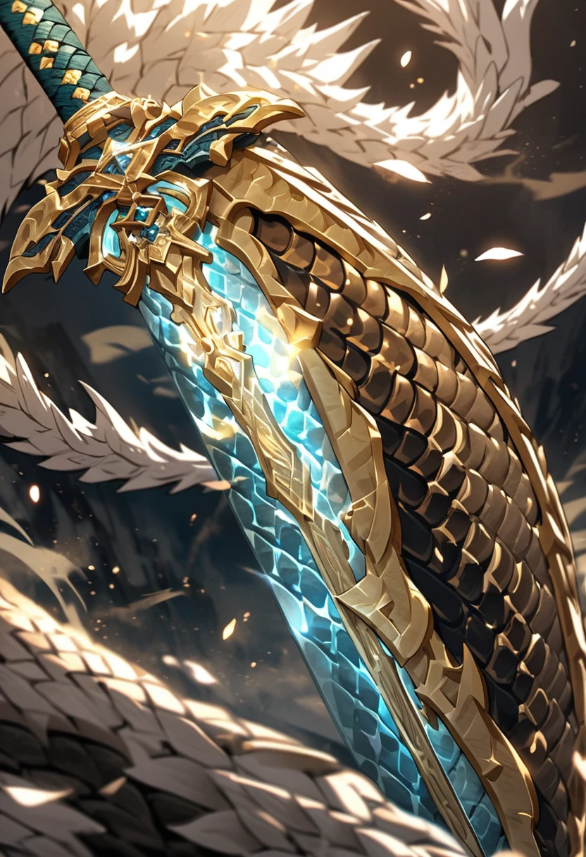 extremely detailed 1handed sword made of light dragon scales