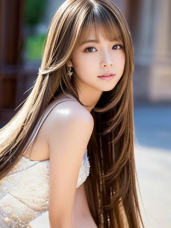 ((Sleeping on your back)) (big 1.4) Beautiful Fantasy Girl ((Highest quality)), ((masterpiece)), (Get used to it), Perfect Face (1 Girl) (French) (she 、The cutest teen in France.) ((Highest quality)), ((masterpiece)), length blonde hair length, 輝く茶colorの髪,Golden Silky Hair, Straight Brown Hair, length blonde straight hair, Perfect Silky Straight Hair, Straight Brown Hair, length blonde hair, sheの髪は長くてまっすぐだ, detailed length ((big 1.4)) Super Long Hair down to the ankles ((Neat bangs The neatly trimmed bangs are princess cut and cover the entire forehead......))... 明るい深紅colorの唇 good, Anatomically correct hand Thin fingers Anatomically correct5本の指 Sexy professional makeup Beautiful French girl face, French facial features, Long Hair shiny Long Hair, length, 輝く茶colorの髪, length, Straight Brown Hair, sheの髪は長くてまっすぐだ, Super Long Hair girl, Silky Hair, length blonde hair, Silky Hair, length, Flat Hair, Silky texture, Long Hair, length, Flowing brown hair, thin and shiny hair Anatomically correct、White beautiful human skin and detail of hands and fingers Beautiful Eyes Mouth Details the corners of the mouth rise slightly Cool look (眉毛のcolorは濃い茶colorです) (黄color dress posing for a picture, Disney Portraits, tumbler, What it is?, wearing organza gown, dressed beautiful gown, lady using 黄color dress, color: 黄color, A woman wearing a sparkly floral dress, elegant 黄color skin, gown, Fantasy Dress, Formal Wear, light 黄color beautiful gown, 黄color theme ) (A church with high quality stained glass..) (she'Random Pause) (Random model lying on back pose)、Dressed in a white tank top、Lying on her back in bed, sleeping in bed, looking a little sleepy, with her hair spread out in a sexy pose.