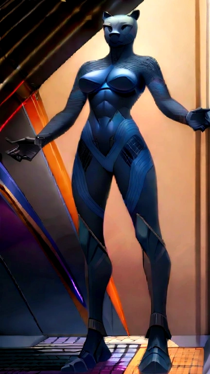 (Marvel's Black Panther, based on the costumes from the Marvel films), (work of art), (ultra detailed), cinematic, (8k resolution), (extremely detailed and technological), Abstract expressionist painting "Hyperion", Black Panther Goddess , technological armor, swimsuit armor showing pussy, epic technological image, epic posture, legendary, crouched posture with hands on the ground, flexible body, legs spread sexy. dark environment, digital painting, concept art portrait of the character, (sexy female body with curves, ((face completely covered black panther)), eyes shining with energy, impressive cleavage, very open, (extremely long and beautiful natural breasts, big, breasts popping out of the cleavage, dark nipples showing), Get close to emphasize the beautiful cleavage, close-up on the sagging breasts), the most beautiful and sexiest character of all.