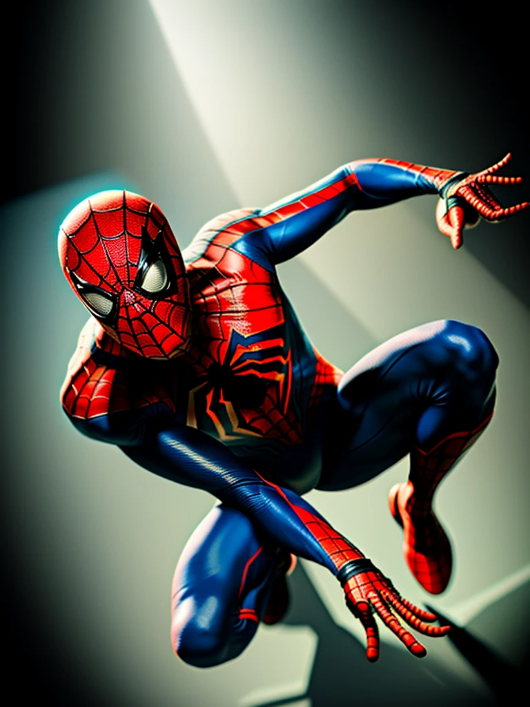 Tobay Maguire as Spiderman, full body portrait, extremely detailed face and eyes, ultra-detailed costume, dynamic action pose, cinematic lighting, dramatic shadows, comic book style, vibrant colors, digital art, 8k, photorealistic